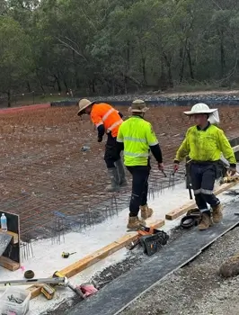 Barrow Construction civil subcontracting crew carrying out steelfixing rebar layout and formwork prep for a slab pour in South East Queensland
